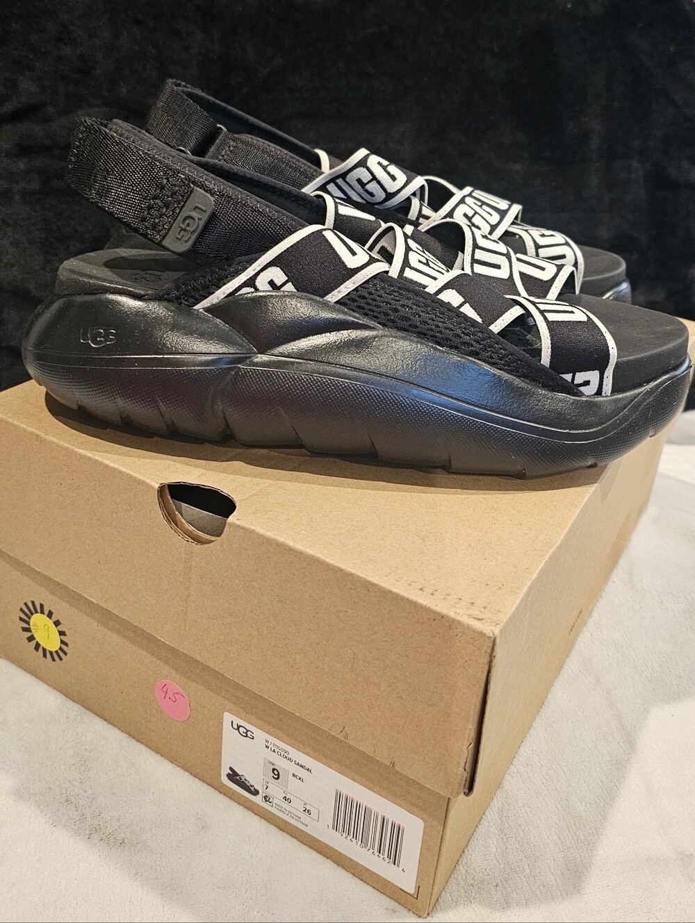 UGG Black Logo-Print Slingback Sandals for Women-Size 9